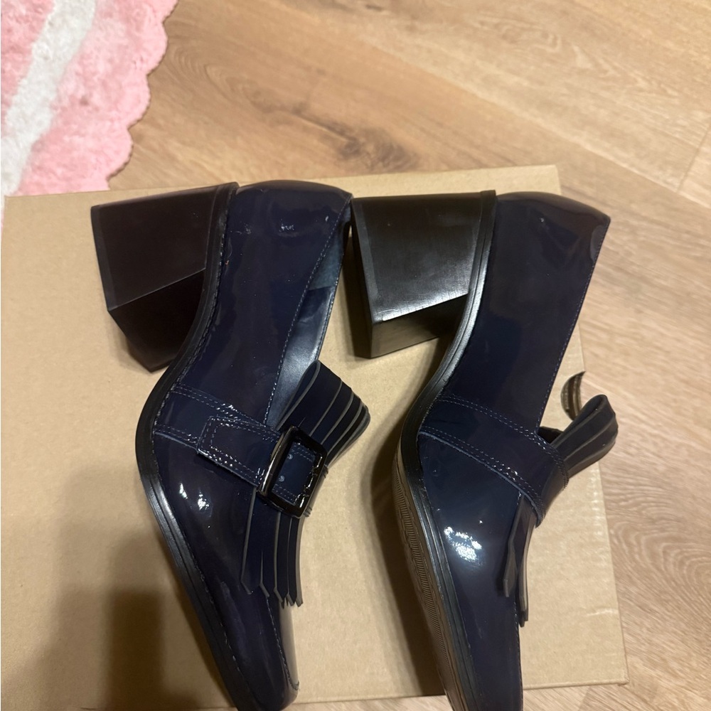 Vince Camuto Navy Fringe Loafers - Picture 2 of 4
